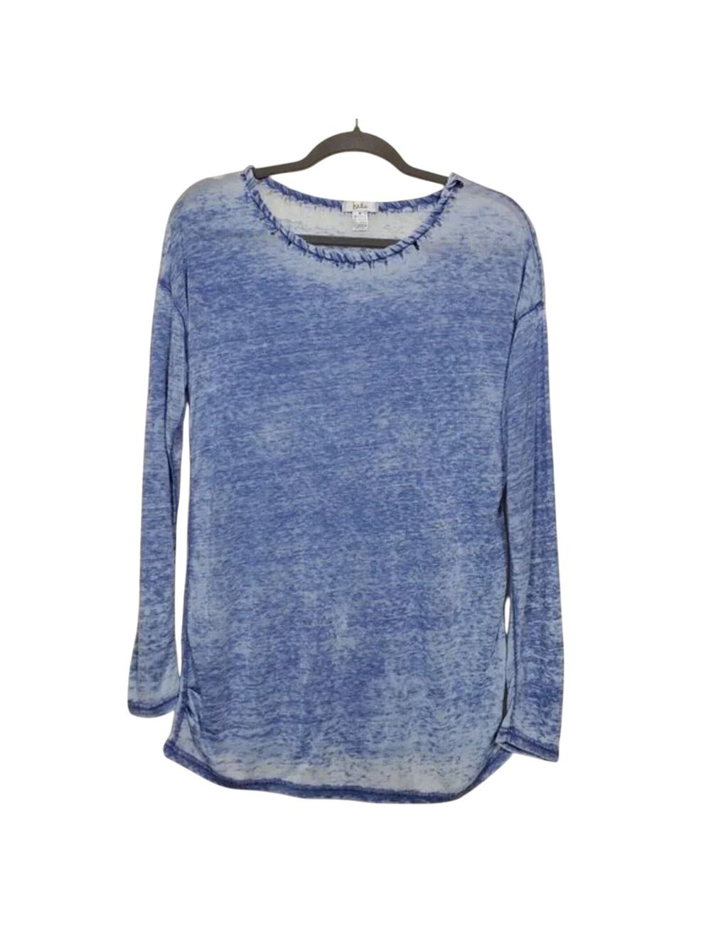 Isela Long Sleeve Knit Top Blue White Sheer Womens Size M Lightweight Round Neck